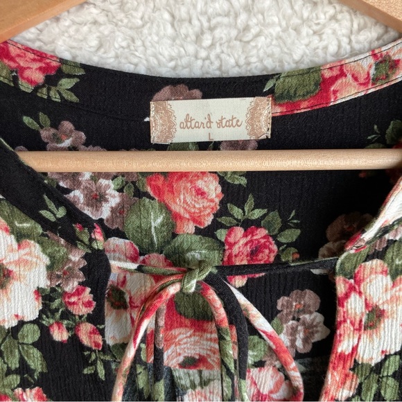 Altar'd State Women's long sleeve black floral boho blouse, Sz L - Picture 10 of 17
